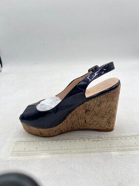 FOWT Navy Peep Toe Slingback Platform Wedge Sandals High Heels, Buckle, Shoe